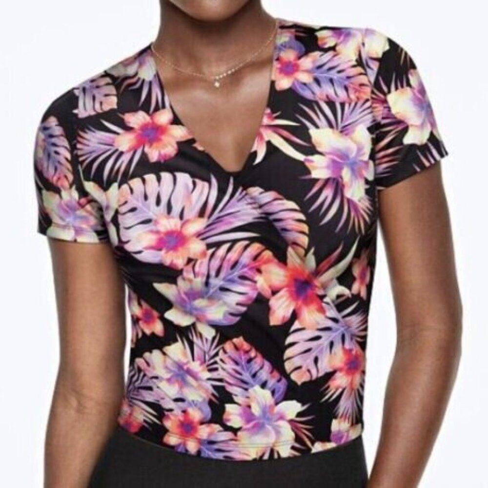 VICTORIA'S SECRET PINK Ultimate Wrap Top Pink & Black Floral size XL NWT!